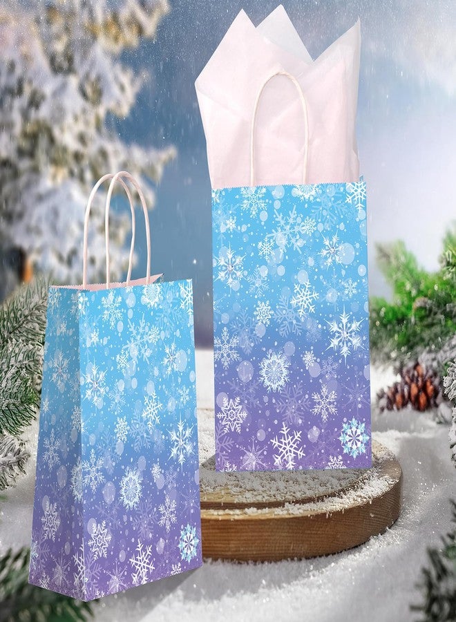 Pascliyna 24 Pcs Winter Snowflake Gift Bags, Blue and Purple Snowflake Goodie Bags Bulk with 24 Tissue Paper, Holiday Kraft Paper Party Favor Bags with Handles for Birthday Christmas Winter Wonderland - Image 4